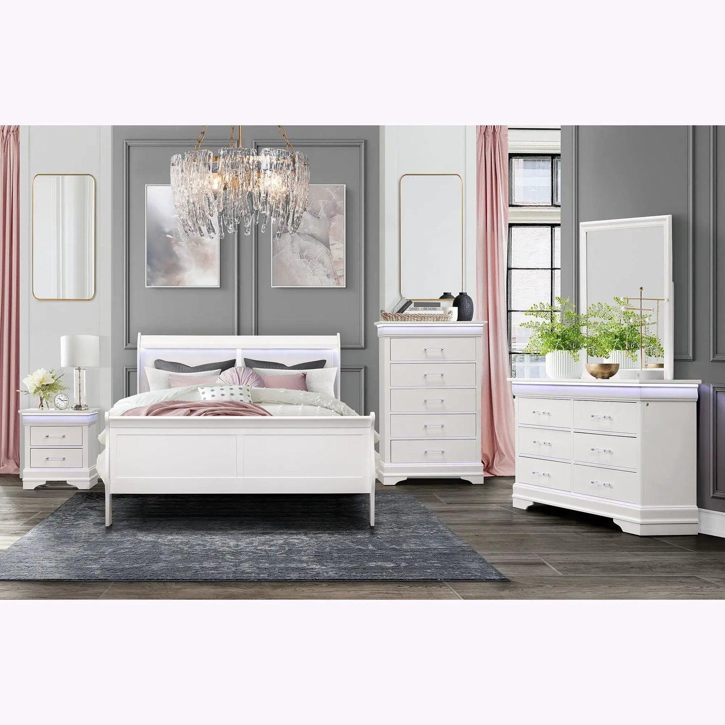 Charlston dresser with LED lighting, white finish, by Unique Piece Furniture on Tampa Home & Garden Store