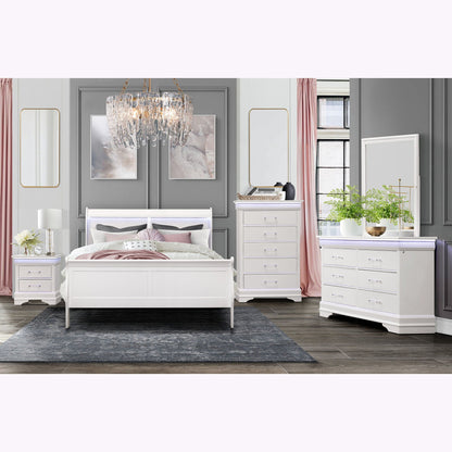 Charlston 5 piece bedroom set with LED headboard in white and gray on Tampa Home & Garden Store
