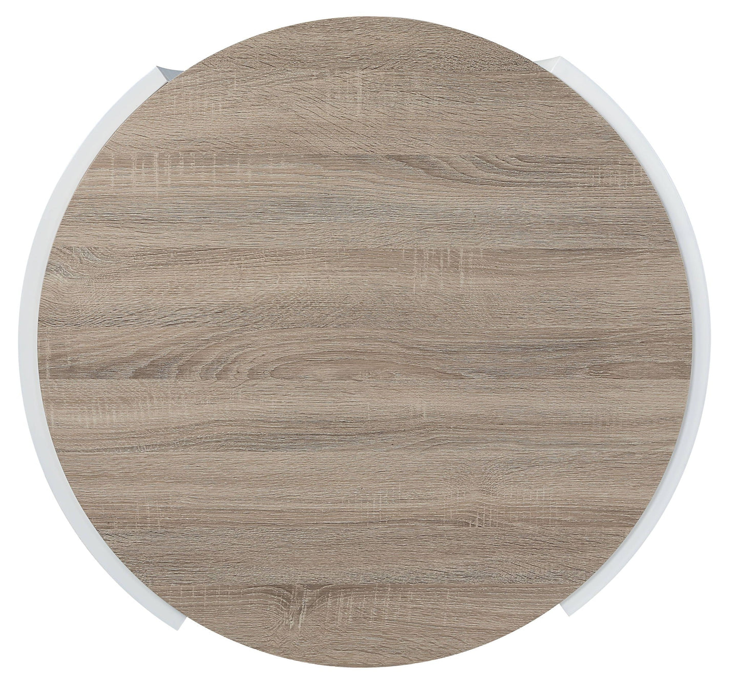Zoma round high gloss end table with wood grain top and white rim by HouseOfZazla on Tampa Home & Garden Store