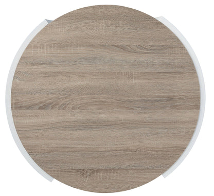 Zoma round high gloss end table with wood grain top and white rim by HouseOfZazla on Tampa Home & Garden Store
