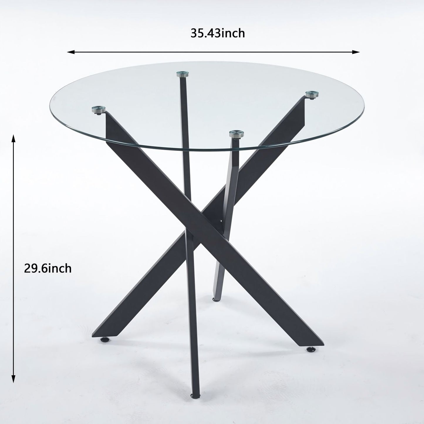 Modern Glass Dining Table with Metal Cross Legs