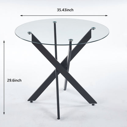 Modern Glass Dining Table with Metal Cross Legs