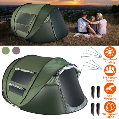 GemGear 3-4 Person Pop Up Tent green waterproof instant setup with 2 mosquito net windows on Tampa Home & Garden Store