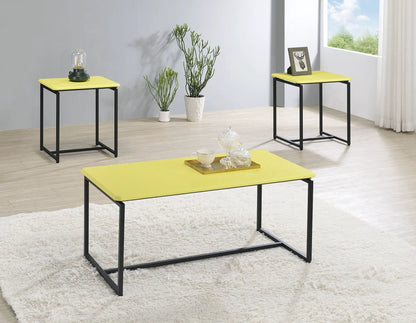 GT 3-Piece Carbon Fiber Wrap table set with yellow tops & black frames by Unique Piece Furniture on Tampa Home & Garden Store