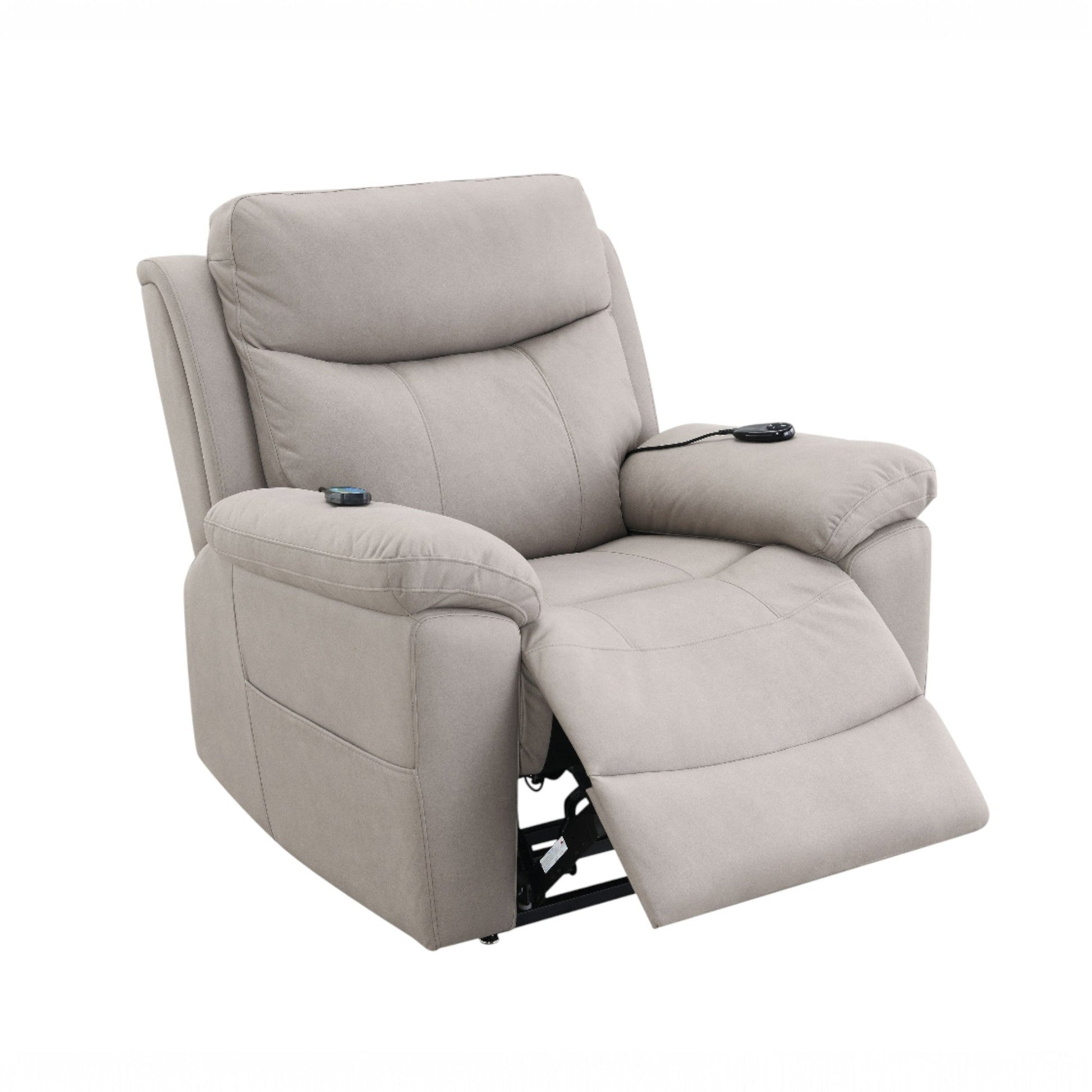 Chriki beige chenille power recliner with lift, heating, and massage by HouseOfZazla on Tampa Home & Garden Store