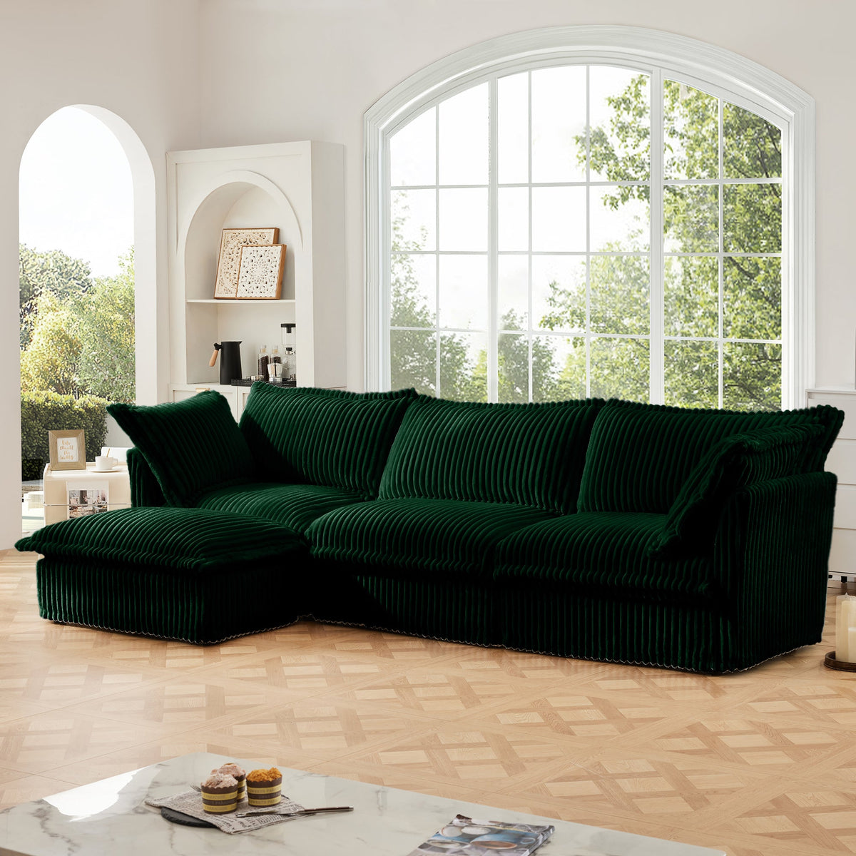Corduroy L Shaped Slipcovered Sectional For Home
