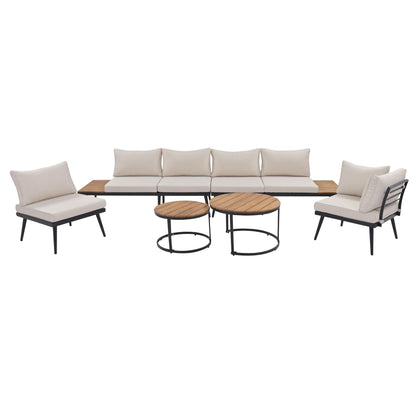 Modern Outdoor Sectional Sofa Set with Nesting Tables, 6-Piece by HouseOfZazla, beige cushions on Tampa Home & Garden Store