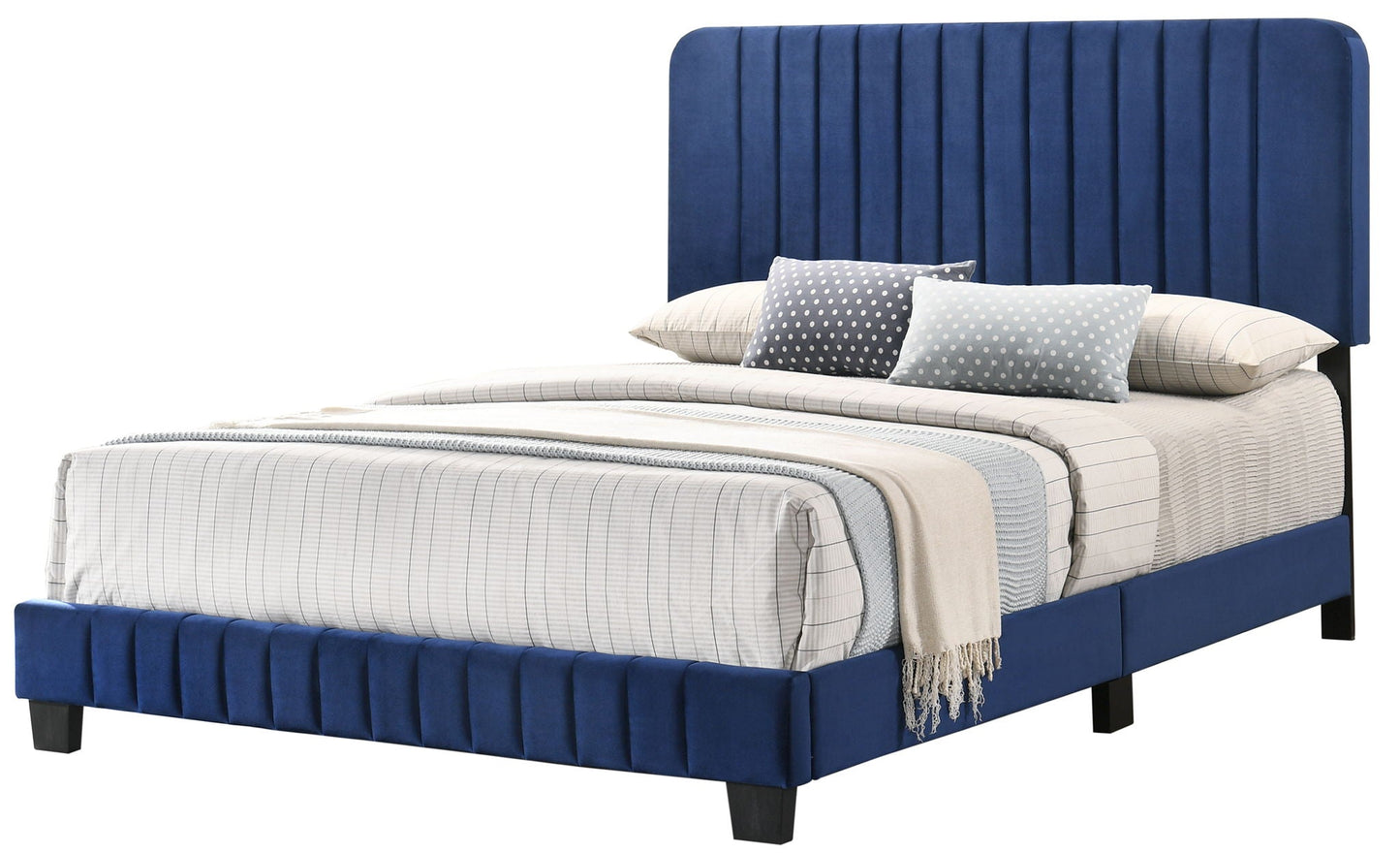 Channel Tufted Bed in blue velvet upholstery with tall headboard by HouseOfZazla on Tampa Home & Garden Store