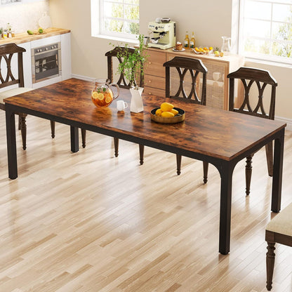 Rectangle dining table for 6-8 with dark wood top and black metal legs on Tampa Home & Garden Store