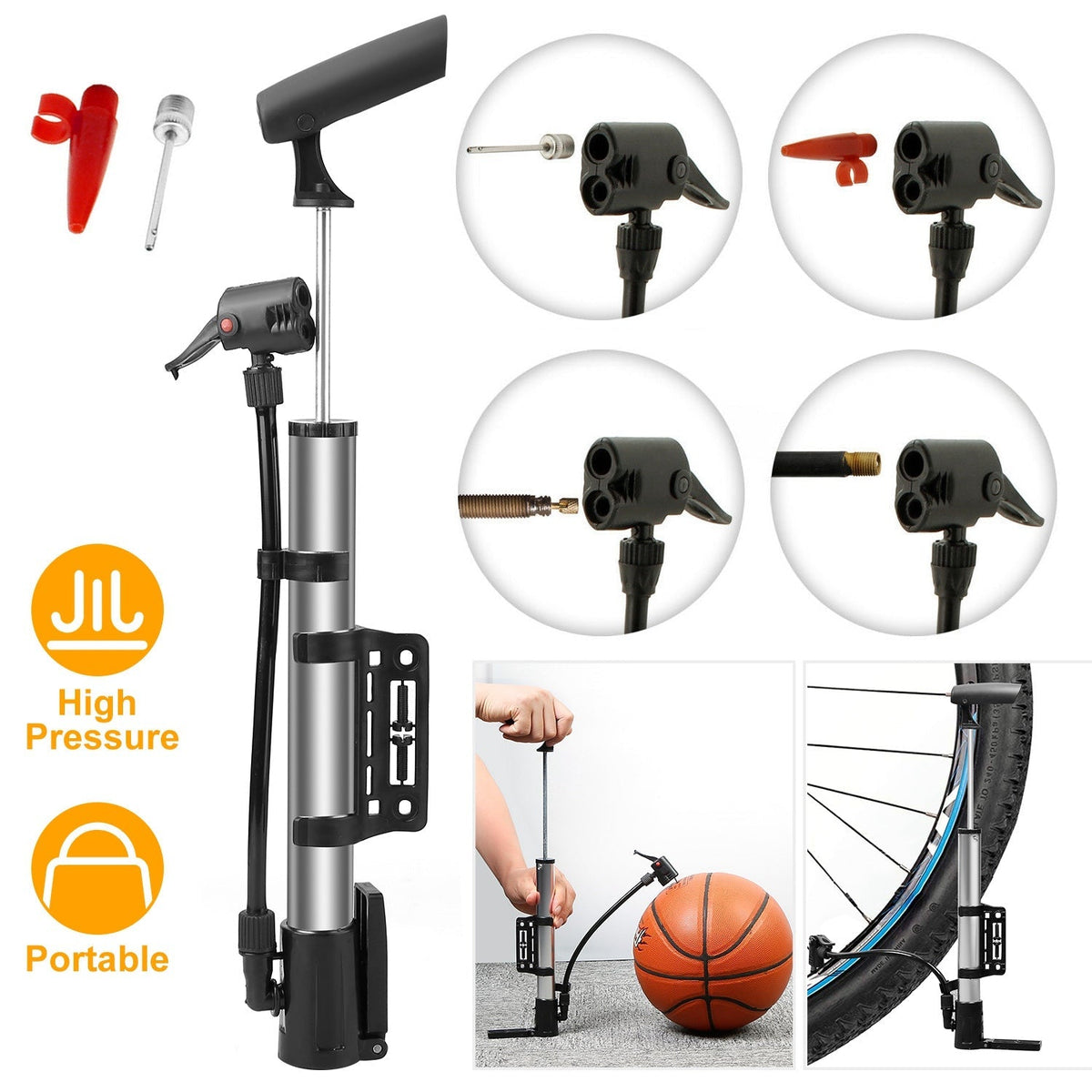 GemGear mini bike pump with mount frame for mountain bikes, high-pressure inflator with adapters on Tampa Home & Garden Store
