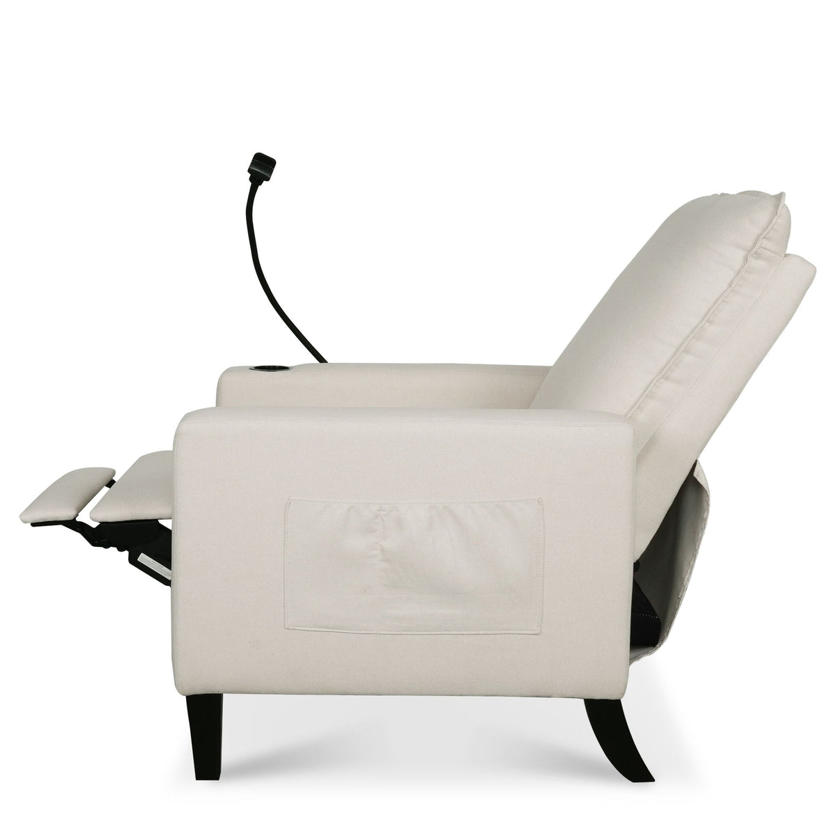 Beige fabric reclining chair with cup holder and side pocket, push-back design HouseOfZazla on Tampa Home & Garden Store