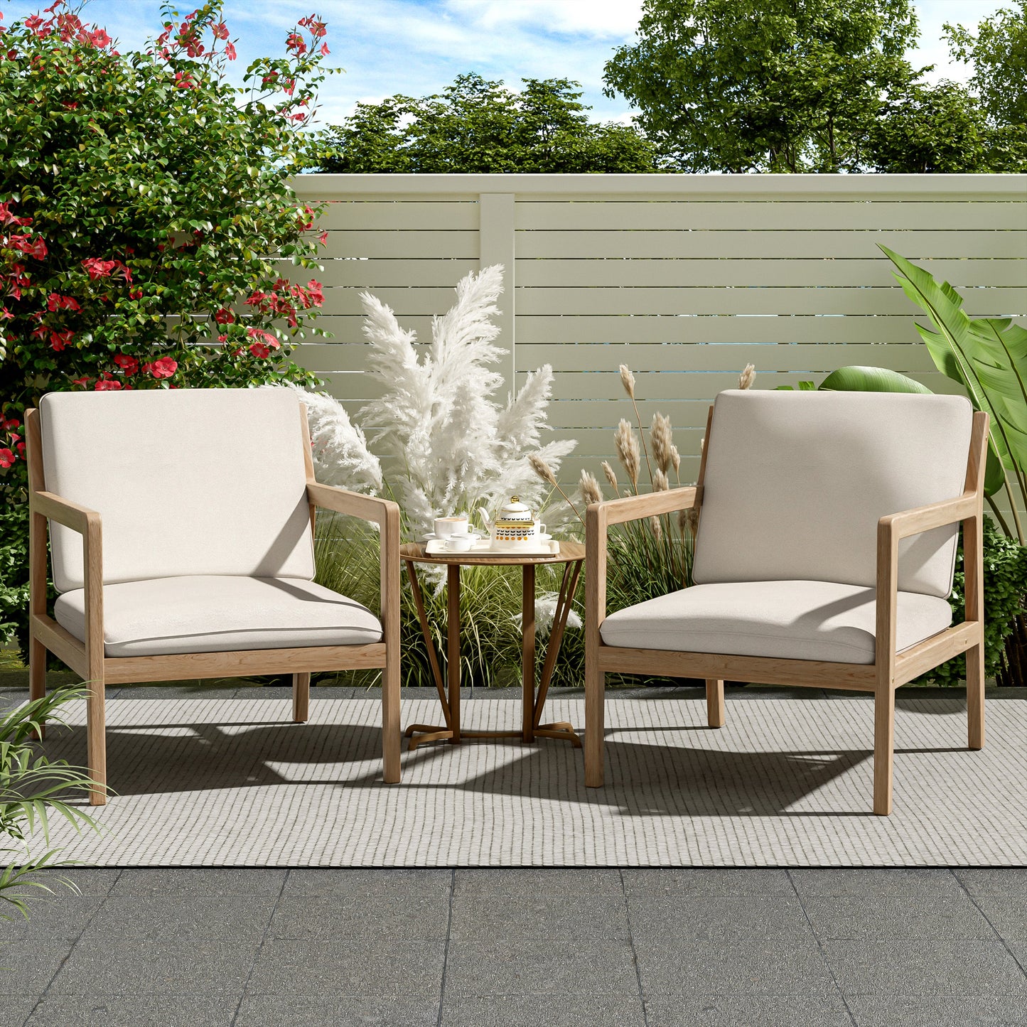 Durable Acacia Wood Patio Armchair Set of Two