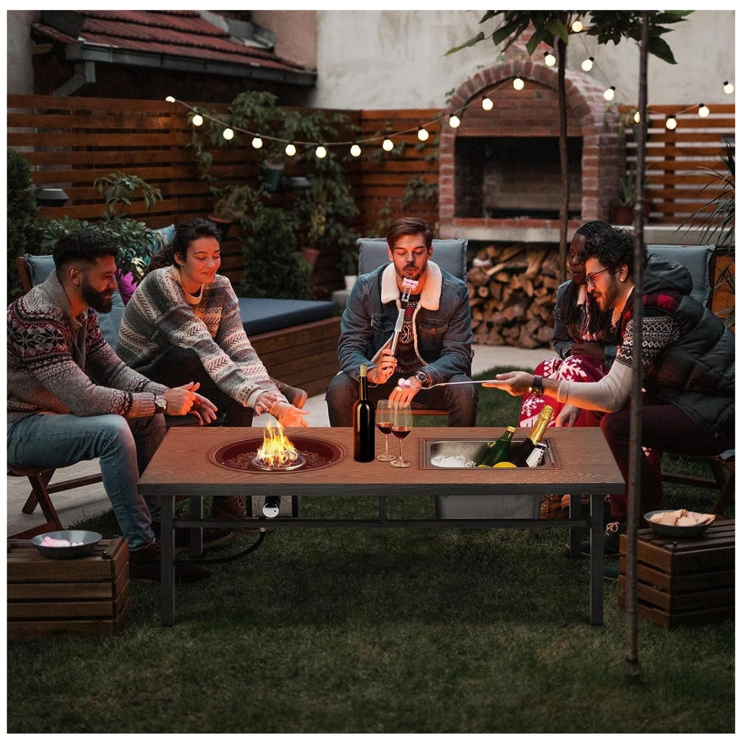 Outdoor Propane Fire Pit and Ice Bucket Table
