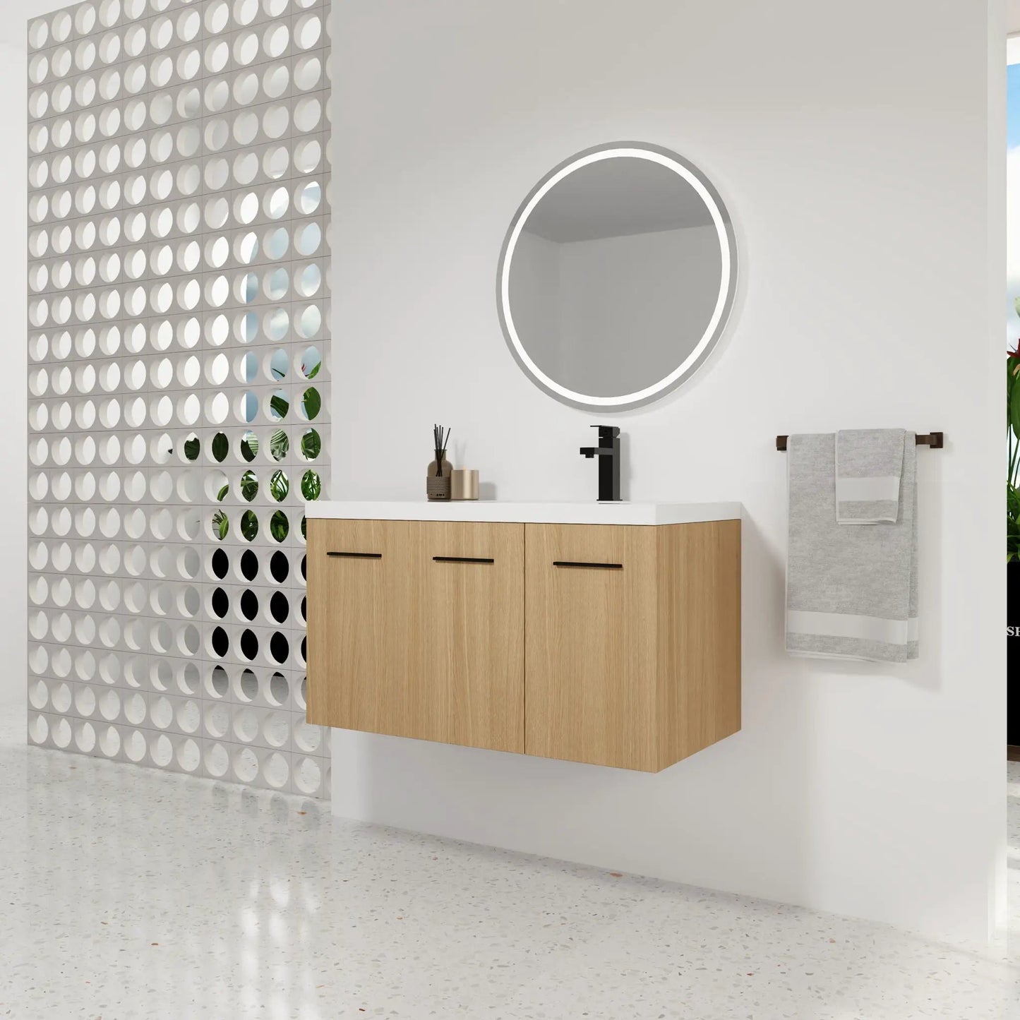 Wall Mounted Floating Vanity with Sink, 3 Doors
