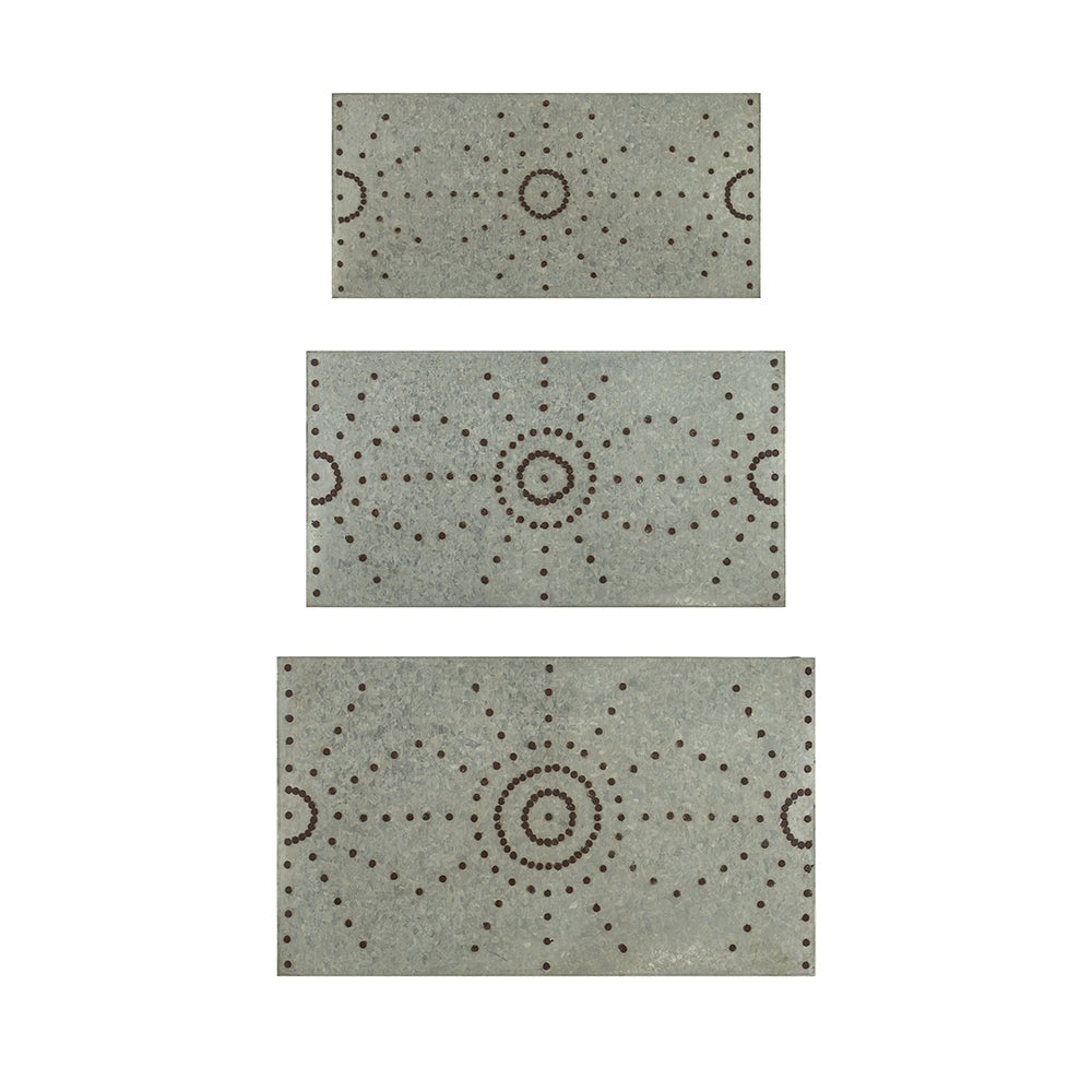Set of 3 Gilbert Nesting Tables Metal Plant Stand with gray metal tops and dotted circular pattern on Tampa Home & Garden Store