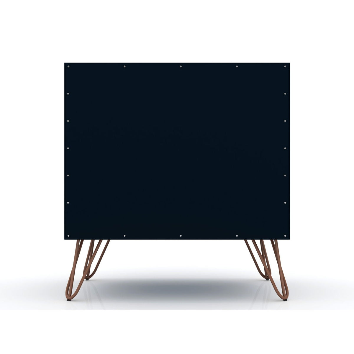 2 Drawer Nightstand in dark navy with durable splayed legs and rivet-edged panel on Tampa Home & Garden Store