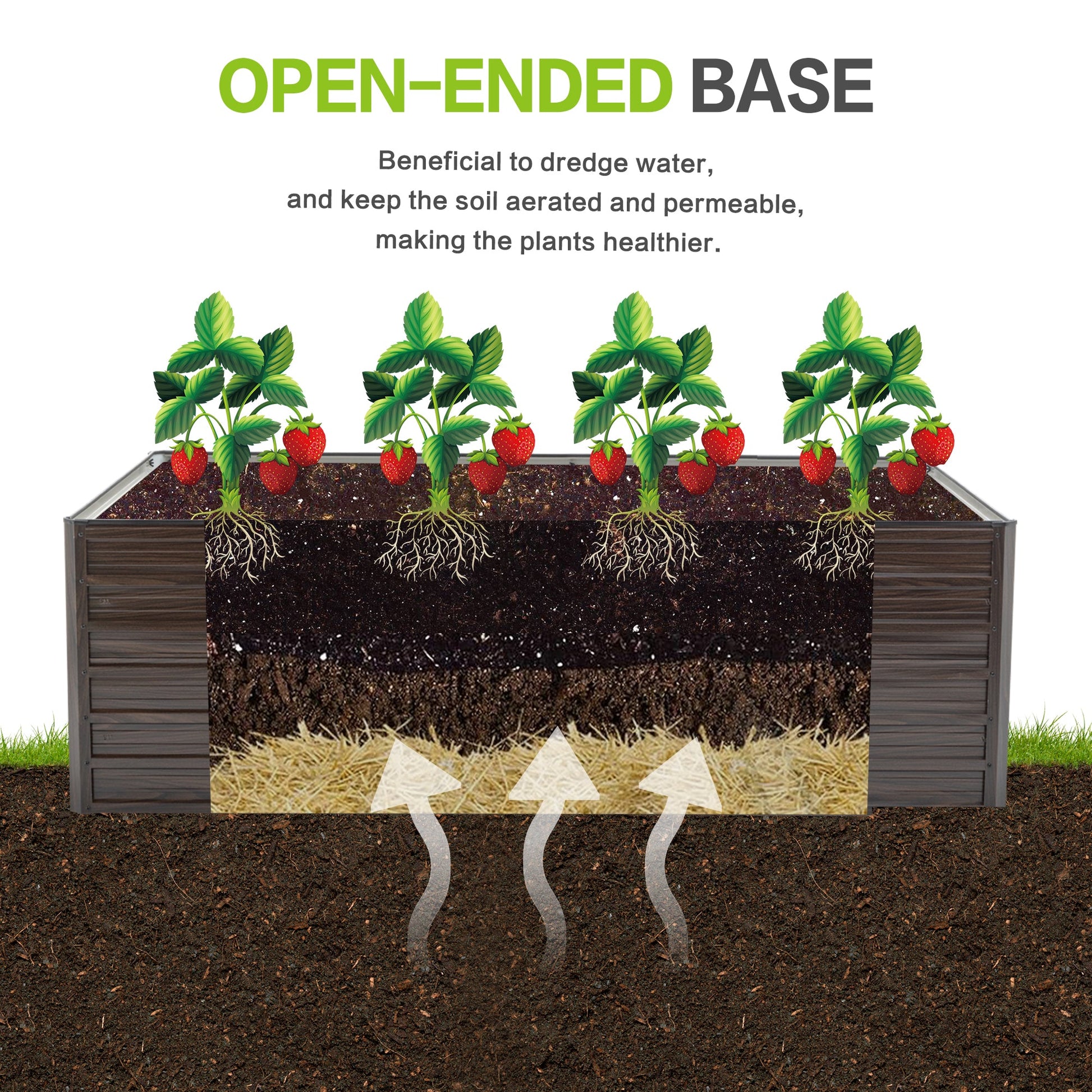 2-pack metal raised garden bed kit with open-ended base and strawberry plants on Tampa Home & Garden Store