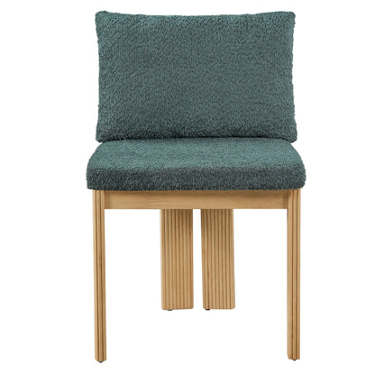 Boucle upholstered indoor dining chair set of 2 with rubber wood frame in blue on Tampa Home & Garden Store