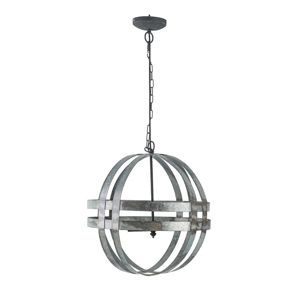 4 Light Galvanized Chandelier With Chain Gray