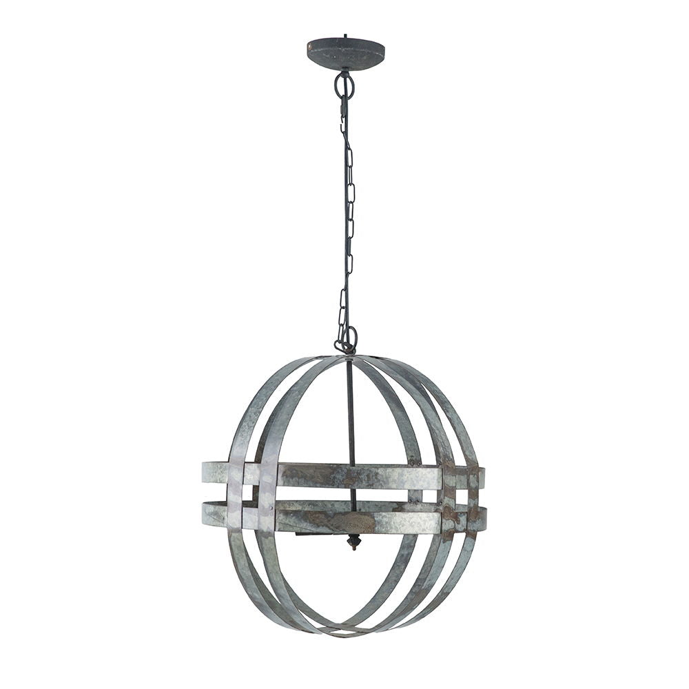 4-Light Galvanized Chandelier with adjustable chain, gray metal rings, HouseOfZazla on Tampa Home & Garden Store