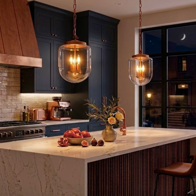 Delphi Pendant Lamp - Coarse, pair of glass pendants with copper hardware by HouseOfZazla on Tampa Home & Garden Store