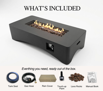 56-inch propane fire pit table by HouseOfZazla dark gray with lava rocks on Tampa Home & Garden Store