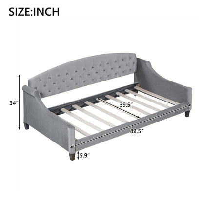 Modern Tufted Button Daybed gray upholstery by HouseOfZazla with tufted back and wooden legs on Tampa Home & Garden Store