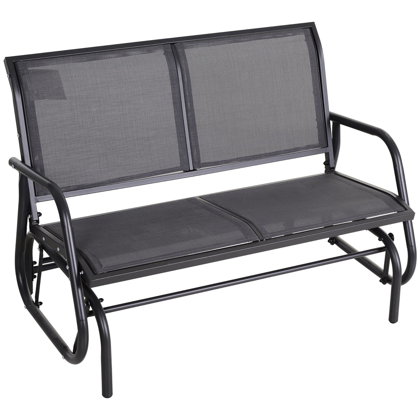 2-person outdoor glider bench gray mesh back with powder-coated steel frame on Tampa Home & Garden Store