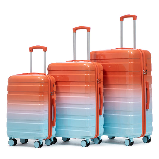 3-Piece Spinner Wheel Luggage Set gradient orange-to-teal hard-shell suitcases on spinner wheels on Tampa Home & Garden Store