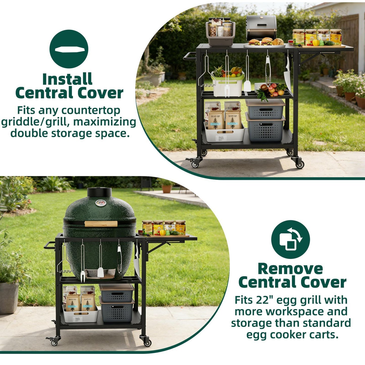 Outdoor Grill Prep Cart With Wheels and Shelves