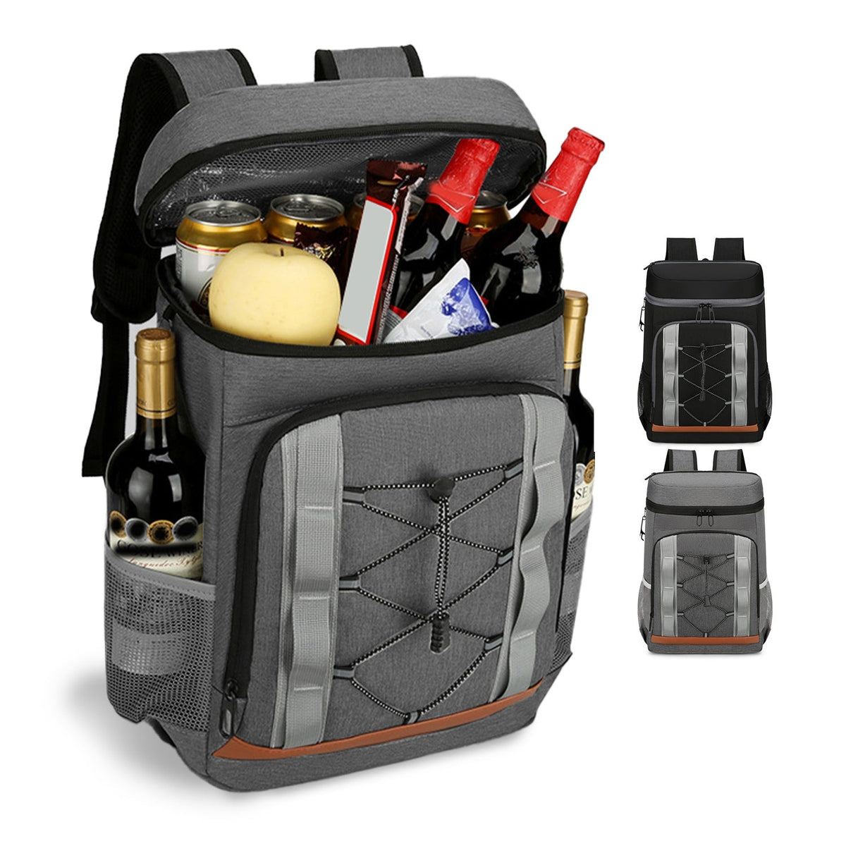 Cooler Backpack by GemGear, 36-Can insulated leakproof 25L gray with side bottle holders on Tampa Home & Garden Store