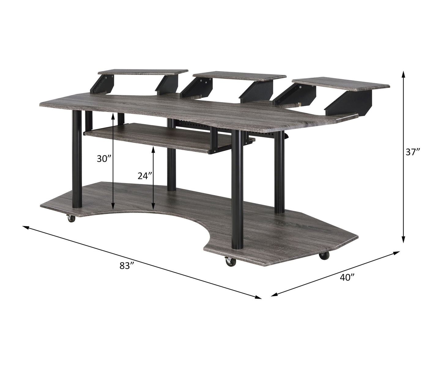 Eleazar Music Recording Studio Desk wood with monitor risers, grey-washed finish HouseOfZazla on Tampa Home & Garden Store