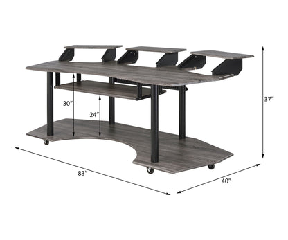 Eleazar Music Recording Studio Desk wood with monitor risers, grey-washed finish HouseOfZazla on Tampa Home & Garden Store
