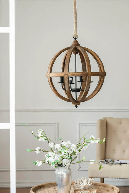 Wood Chandelier with Adjustable Chain for Kitchen