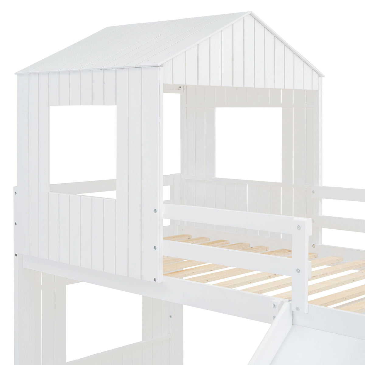 Loft bunk bed with playhouse, white wood, farmhouse style by HouseOfZazla with ladder on Tampa Home & Garden Store