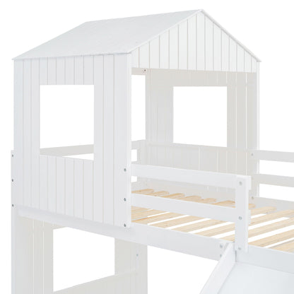 Loft bunk bed with playhouse, white wood, farmhouse style by HouseOfZazla with ladder on Tampa Home & Garden Store