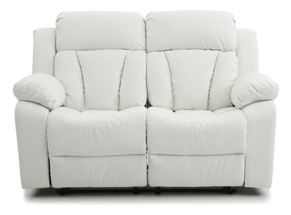 Cozy padded reclining loveseat pale gray upholstery; two-seat with plush arms and sturdy base on Tampa Home & Garden Store