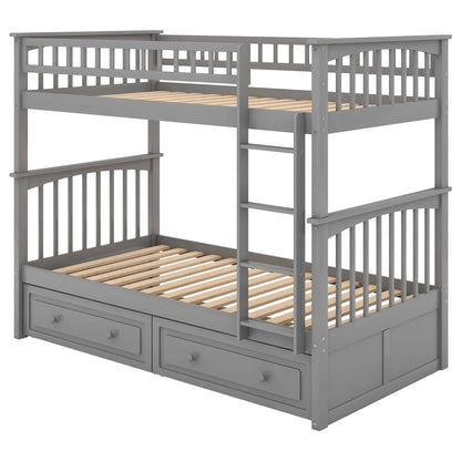 Twin over twin bunk bed with drawers in gray finish by Unique Piece Furniture on Tampa Home & Garden Store