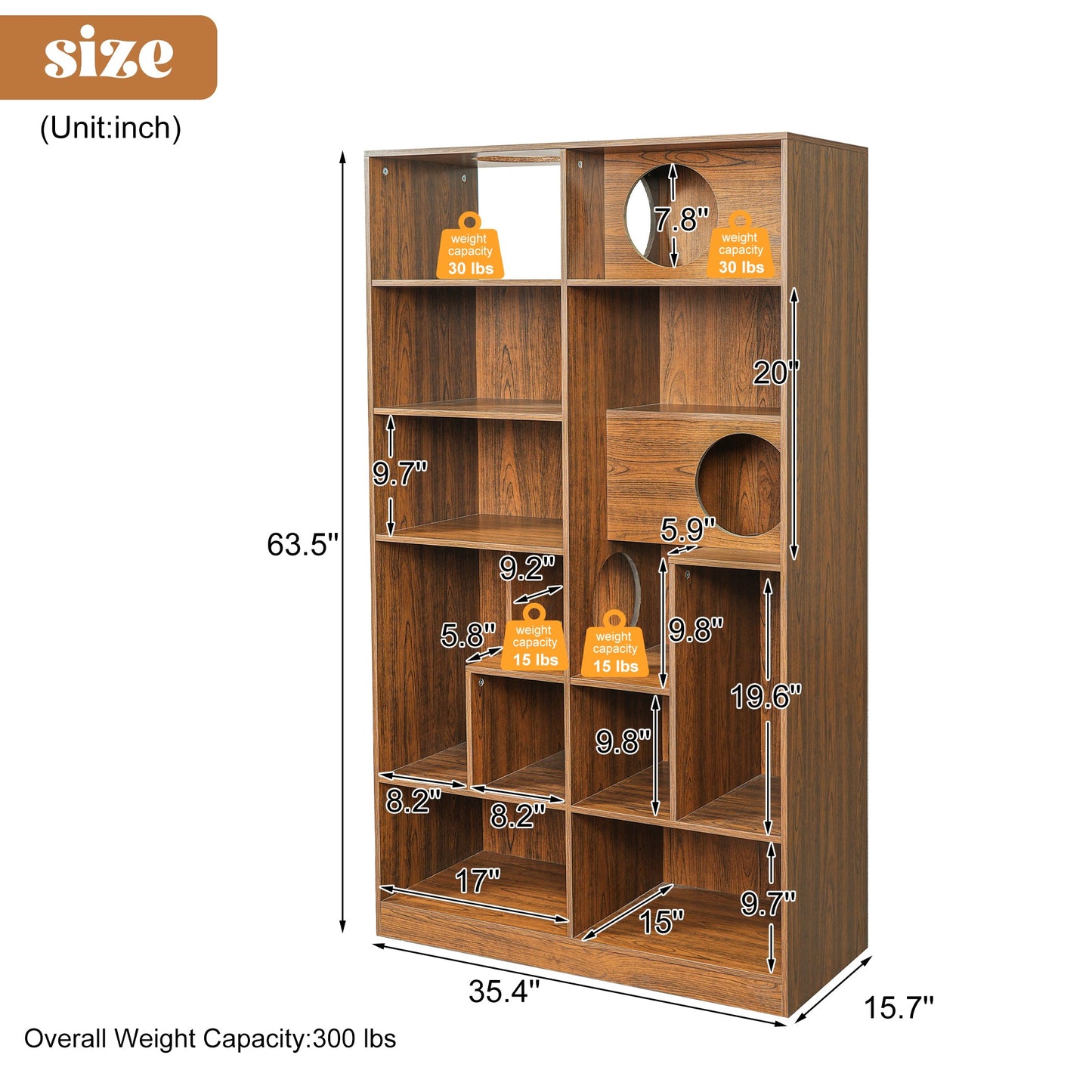 Modern 2 in 1 Wood Bookshelf Cat House by HouseOfZazla brown wood finish with cat openings on Tampa Home & Garden Store