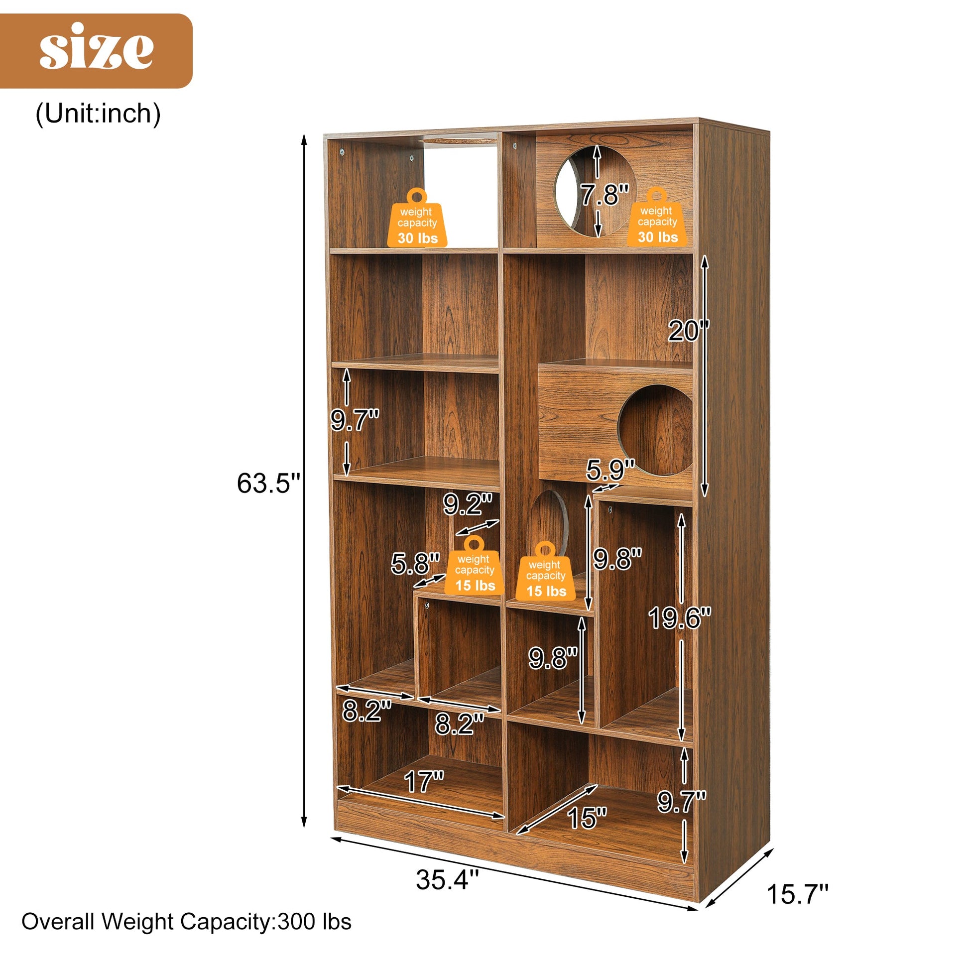 Modern 2 in 1 Wood Bookshelf Cat House by HouseOfZazla brown wood finish with cat openings on Tampa Home & Garden Store