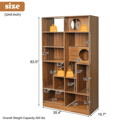 Modern 2 in 1 Wood Bookshelf Cat House by HouseOfZazla brown wood finish with cat openings on Tampa Home & Garden Store