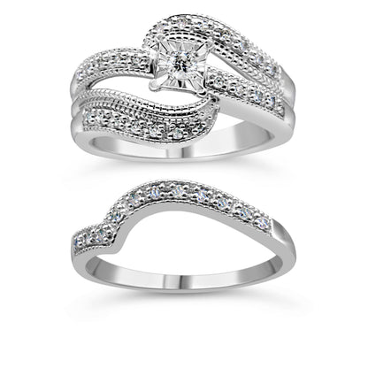 Engagement ring set sterling silver Bids.com crisscross band with 1/3 ct tw diamonds, size 7 on Tampa Home & Garden Store