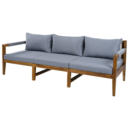 HouseOfZazla 3 Piece Outdoor Sectional Sofa with gray cushions and wooden frame on Tampa Home & Garden Store