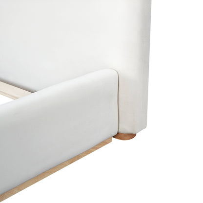Elegant upholstered bed with solid wood frame in cream fabric, king size by HouseOfZazla on Tampa Home & Garden Store