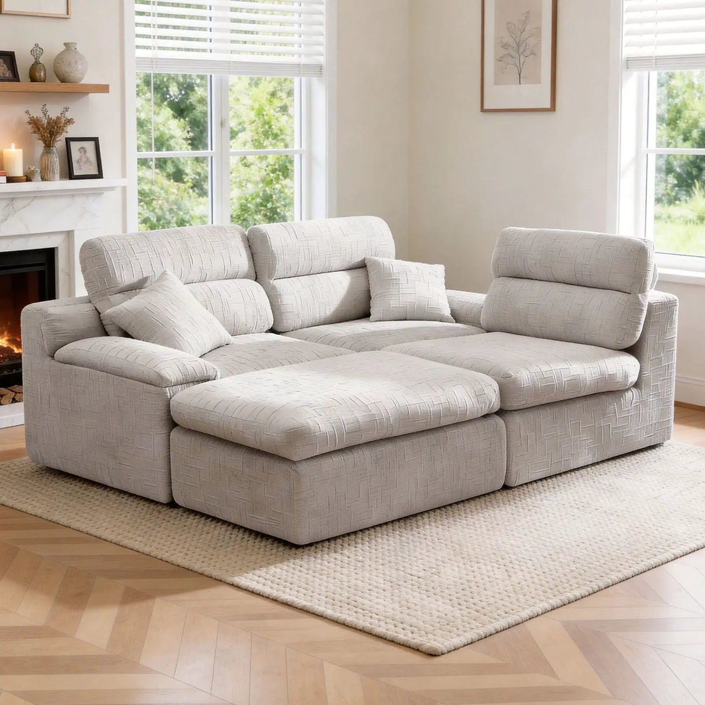Corner Chaise Sofa with High Backrest in light gray fabric; 2pc set by Unique Piece Furniture on Tampa Home & Garden Store