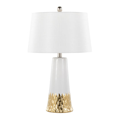 Penelope contemporary table lamp by HouseOfZazla white ceramic base and white fabric shade on Tampa Home & Garden Store