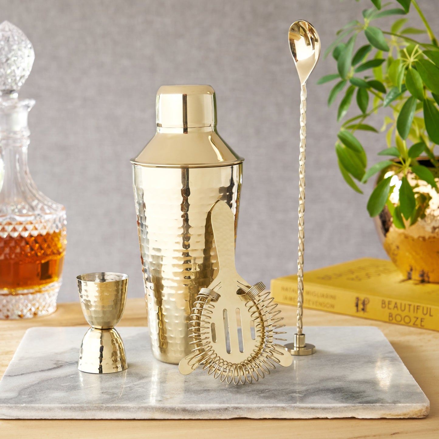 Stainless Steel Hammered Gold Barware Set