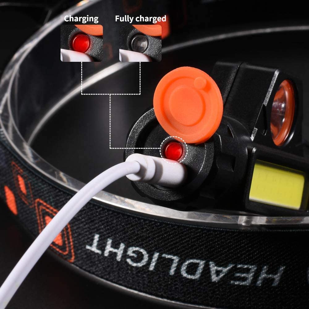 Powerlite Versa headlamp by Killz Products with orange cap and USB charging cable on Tampa Home & Garden Store