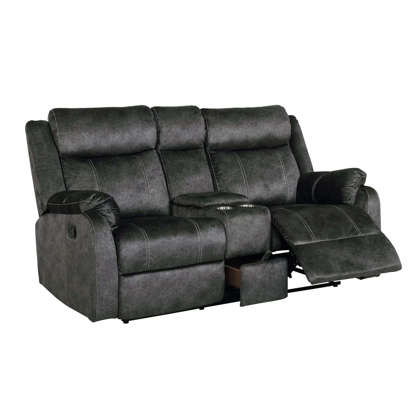 Sonet Domino reclining loveseat in gray faux leather with cupholders by Unique Piece Furniture on Tampa Home & Garden Store