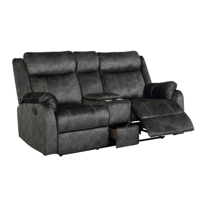 Sonet Domino reclining loveseat in gray faux leather with cupholders by Unique Piece Furniture on Tampa Home & Garden Store